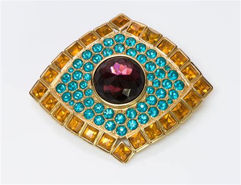 Yves Saint Laurent YSL Vintage Brooch with Green Stones 